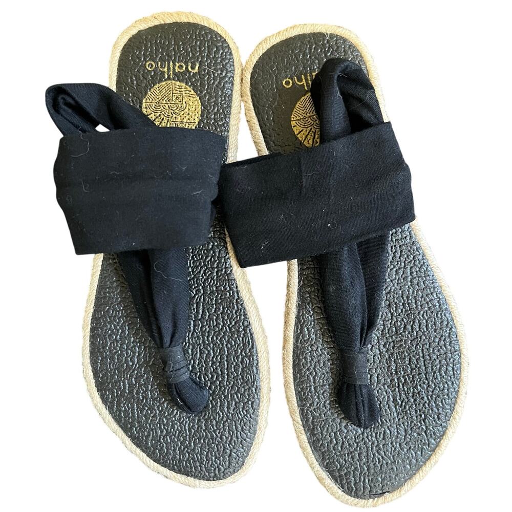 nalho Yoga Mat Espadrille Sandals Black Size 9 UK 39 EUC Flip Flops Beachcore